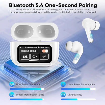 ANC Touch Screen Earbuds, Wireless Earbuds, ANC Earbuds Noise Cancelling Earbuds, Noise Cancelling in Ear Bluetooth 5.4 Earbuds, Bluetooth Earbuds with Microphone, Wireless Earbuds for Iphone/Android